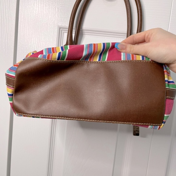 CHAPS FABRIC COLORFUL STRIPED PURSE WITH BROWN LEATHER - Picture 4 of 5
